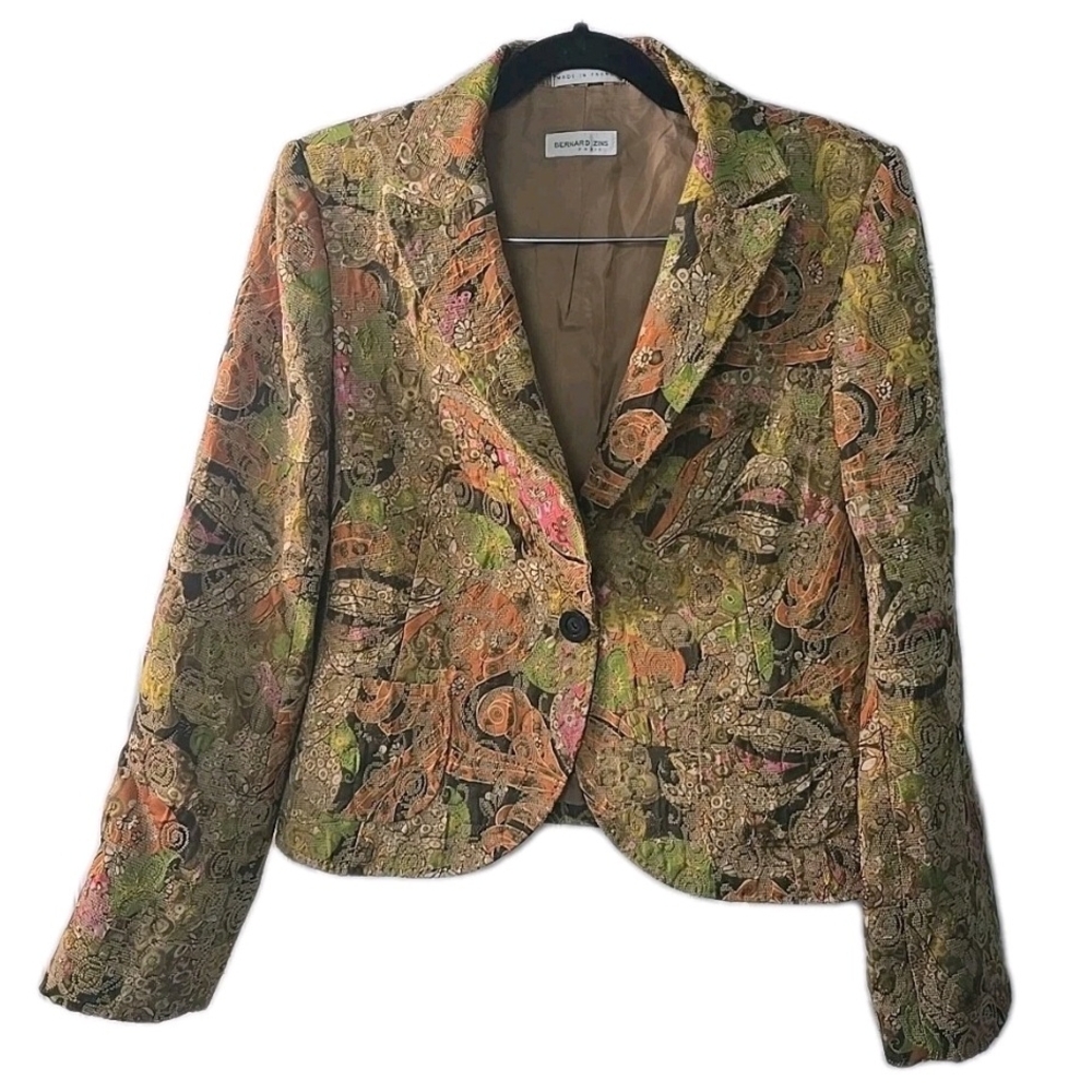 Bernard Zins‎ Paris Paisley Button Front Jacket Blazer Women's Size 42